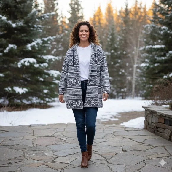 Vintage Bridge Gate Womens Size 3X Geometric Print Cardigan Sweater Aztec Cozy - Picture 1 of 13